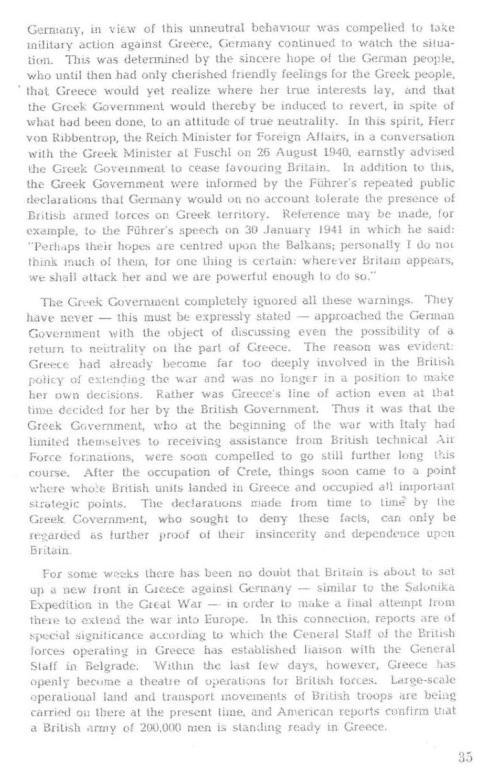 Note of the ReichGovernment to the Greek Government, April 6, 1941